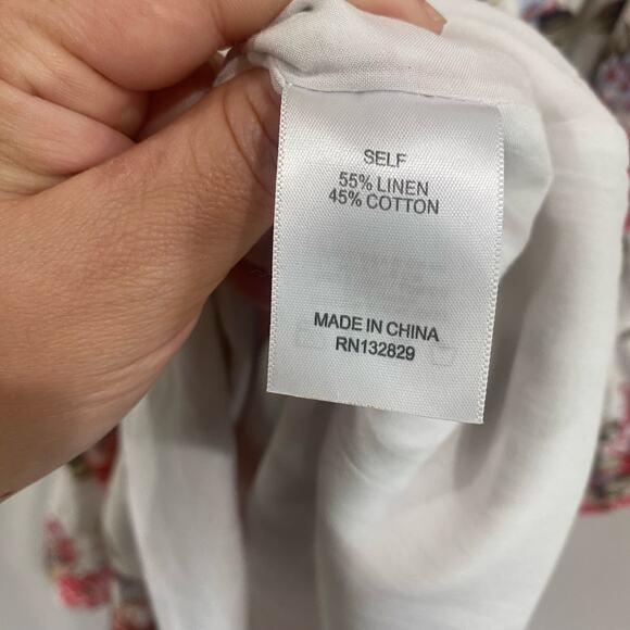 LPA Romper Multicolor Floral Linen Blend Off The Shoulder Casual Sz Small - Picture 5 of 12